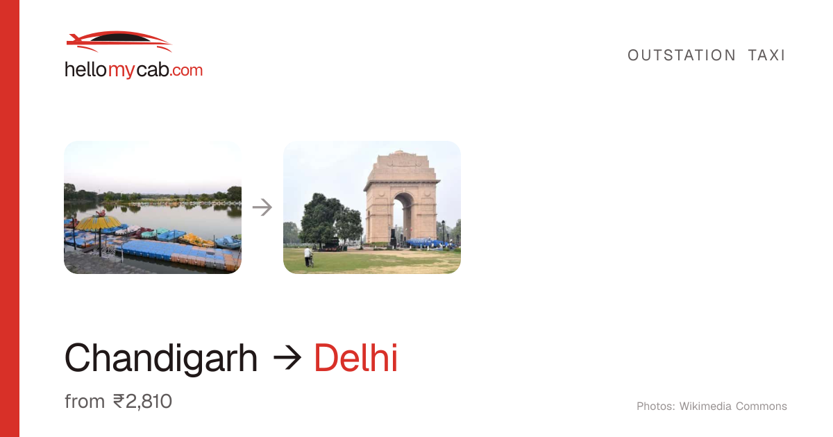 Chandigarh to Delhi cab — ₹2,810 one way, 312 km — Hello My Cab