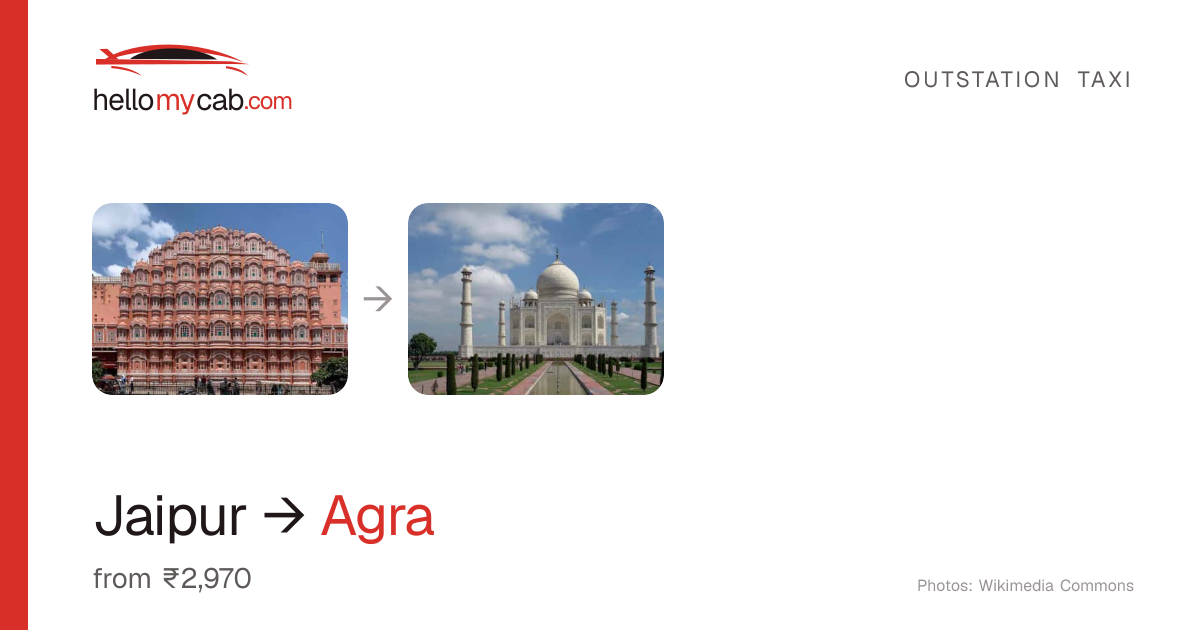 Jaipur to Agra cab — ₹2,970 one way, 289 km — Hello My Cab